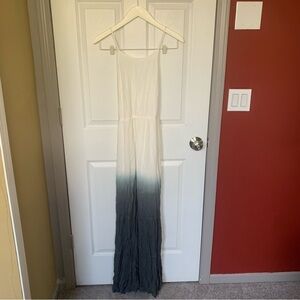 Spaghetti Strap Ombre Maxi Dress in White to Charcoal
